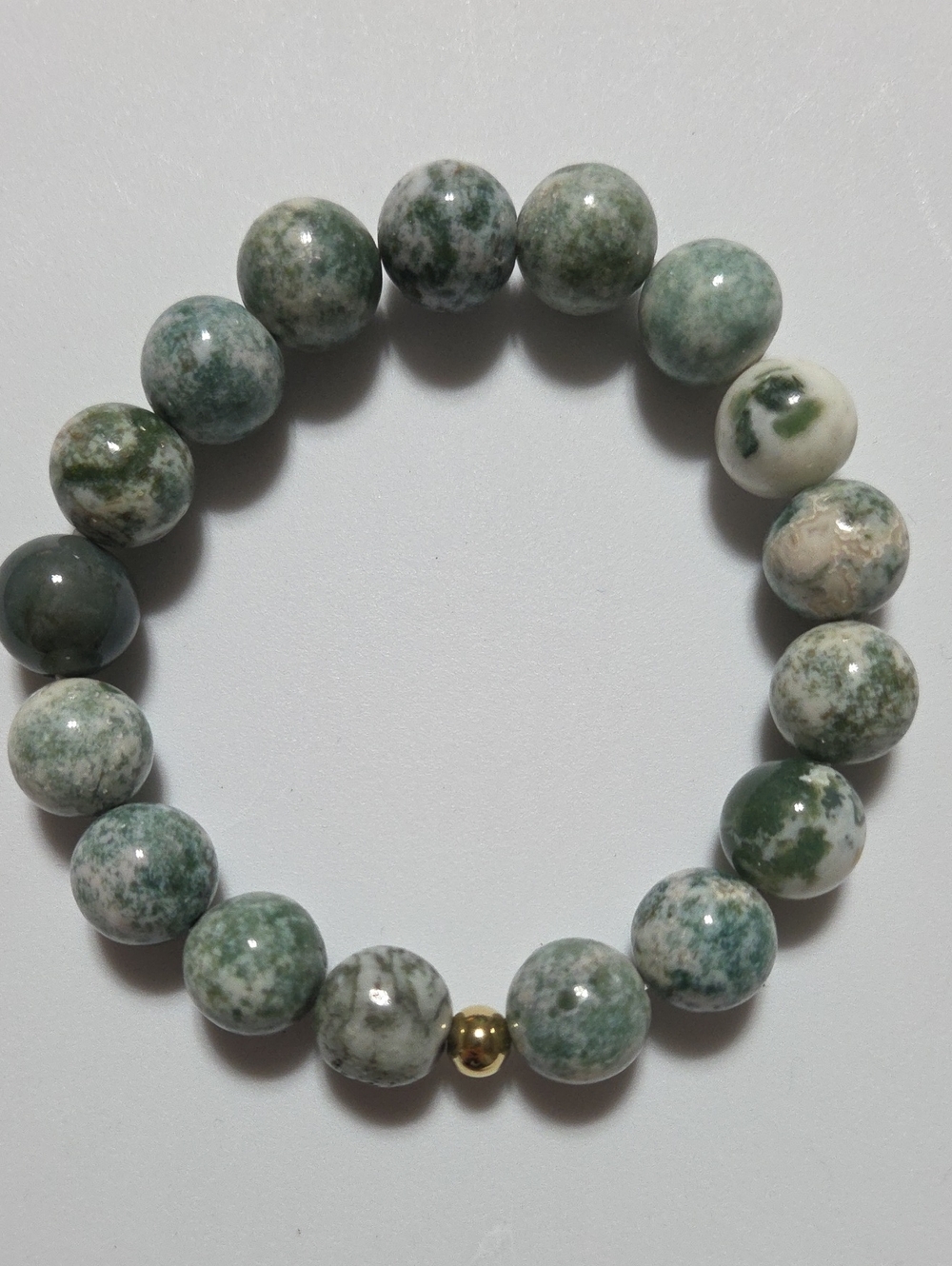 Handmade 14mm Tree Agate Gemstone Stretch Bracelet 7.5 Inch Statement Boho